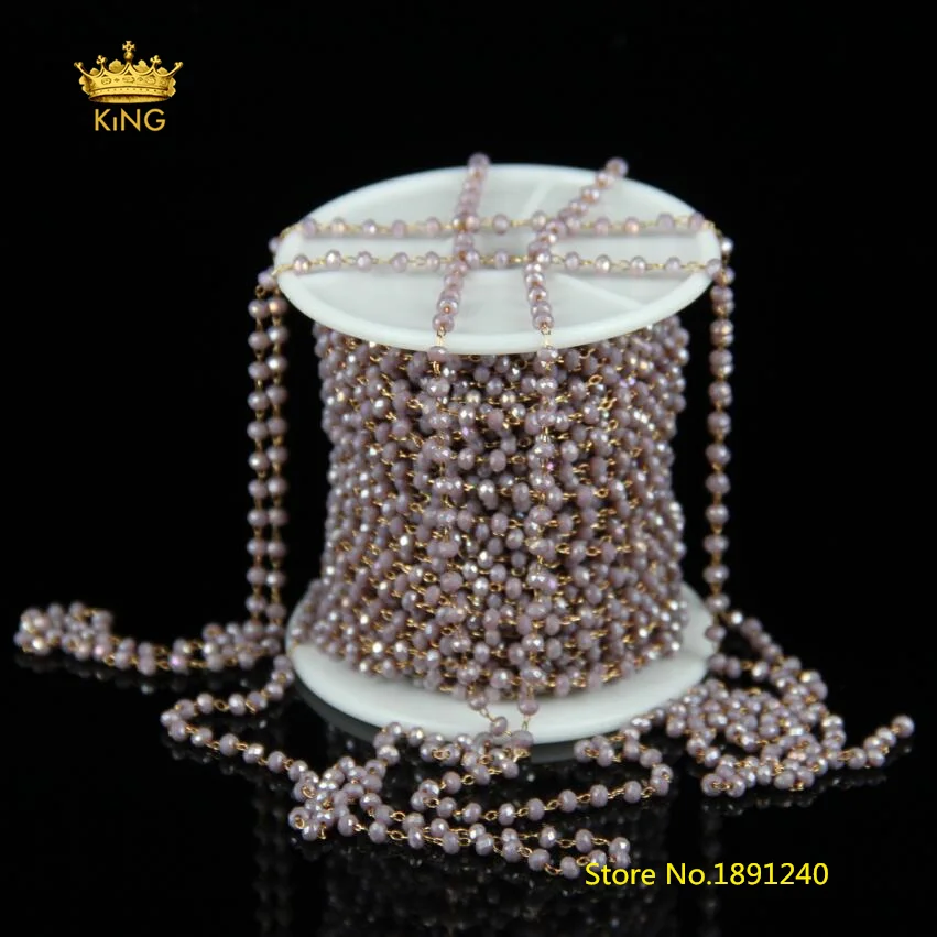 5 метров 2x3 мм граненые стеклянные бусины цепи цепочка Розария серые розовые AB