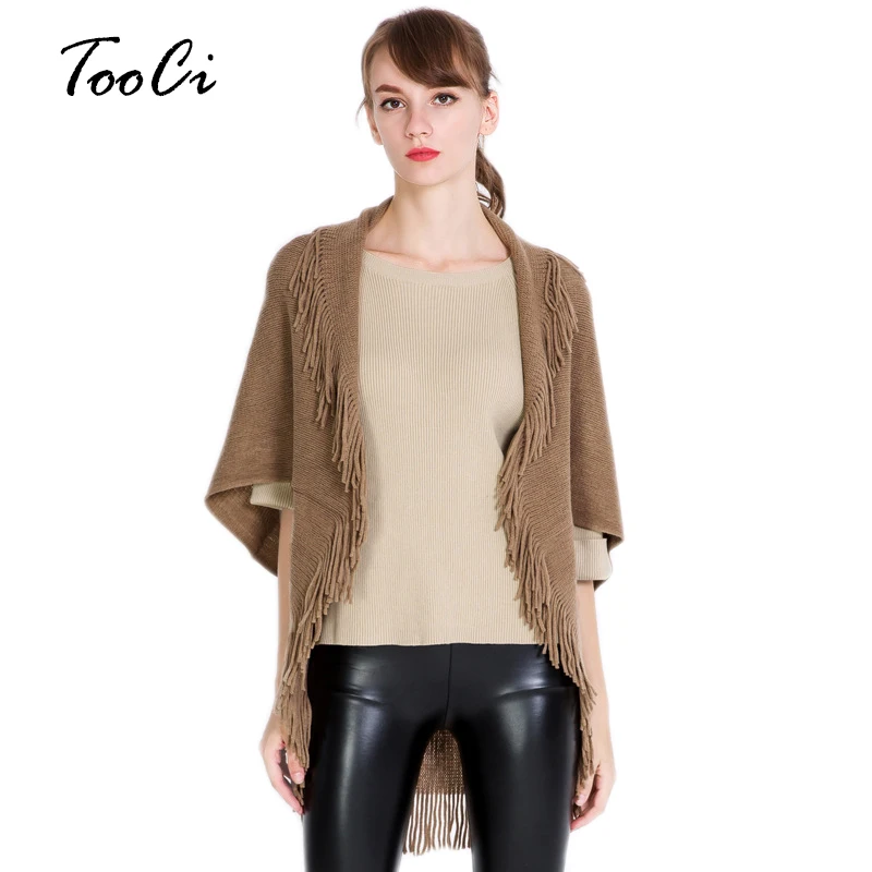 Autumn Women Poncho And Capes Femme Hiver Cardigan Shawl High Elastic Khaki Tassel Knitted Ladies Sweaters Long Coat |