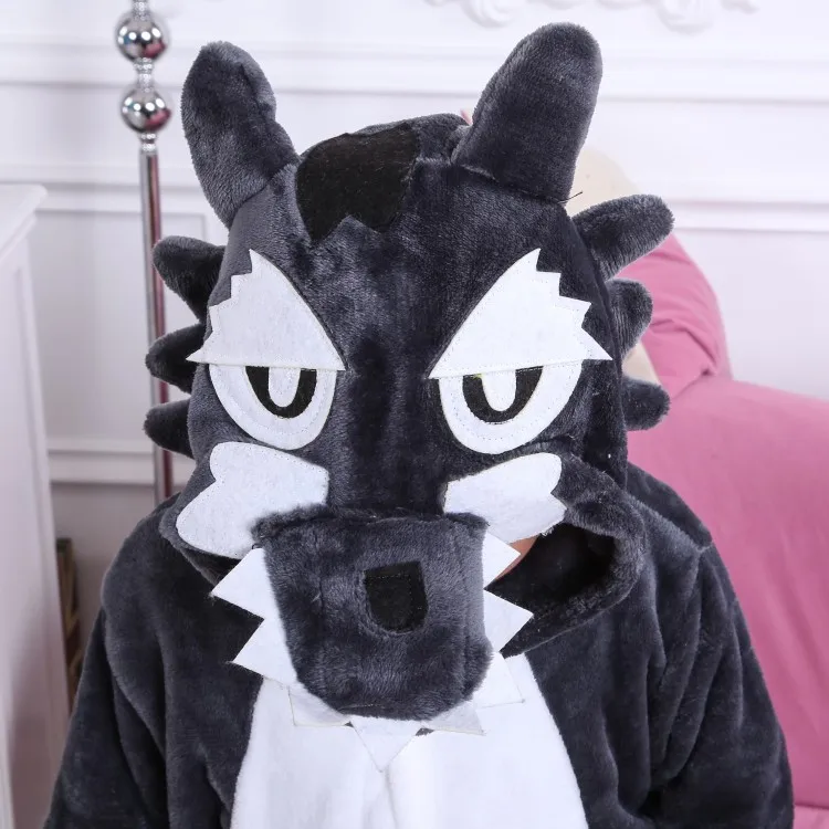 

cute kids wolf pajamas soft flannel one-piece sleepwear for 3-10years children boys girls wolf animal cosplay onesie nightwear