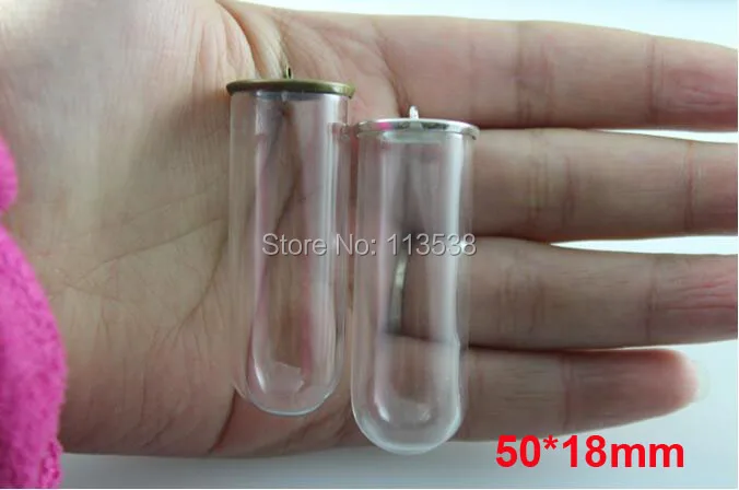 

100sets/lot silver color 50*18mm glass dome globe & 18mm lids base set glass globes set glass vial pendant glass cover accessory