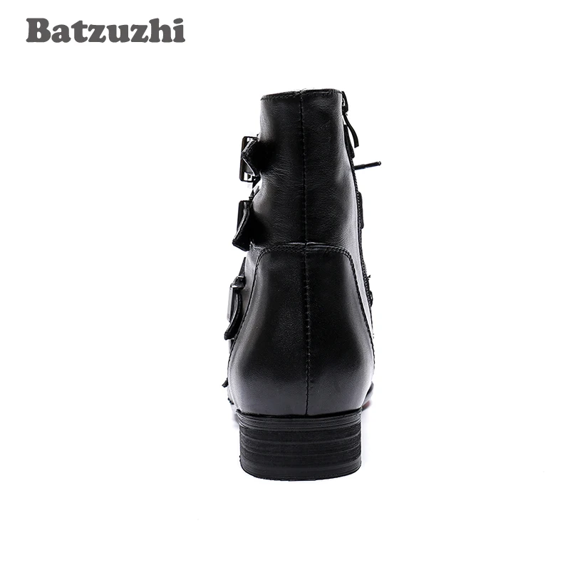 Мужские зимние ботинки с острым носком черные короткие мотоциклетные из