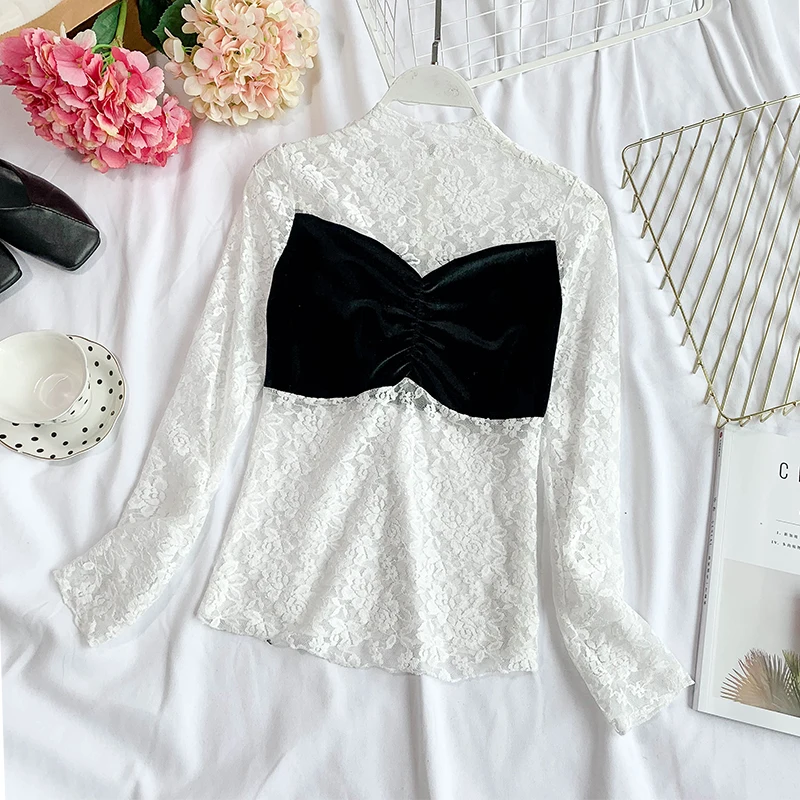 Женские топы прямые продажи полиэстер новинка Женская Кружевная блуза с длинным