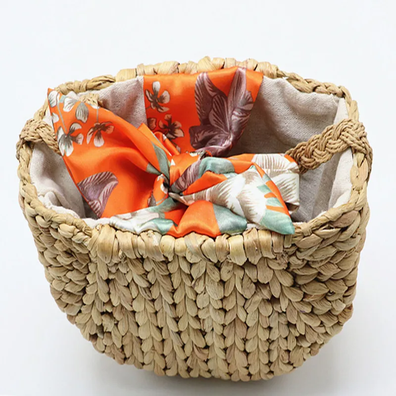 Summer Pumpkin Grass Strap Shoulder Bag Crossbody Woven Scarf Silk Tie Beach | Багаж и сумки