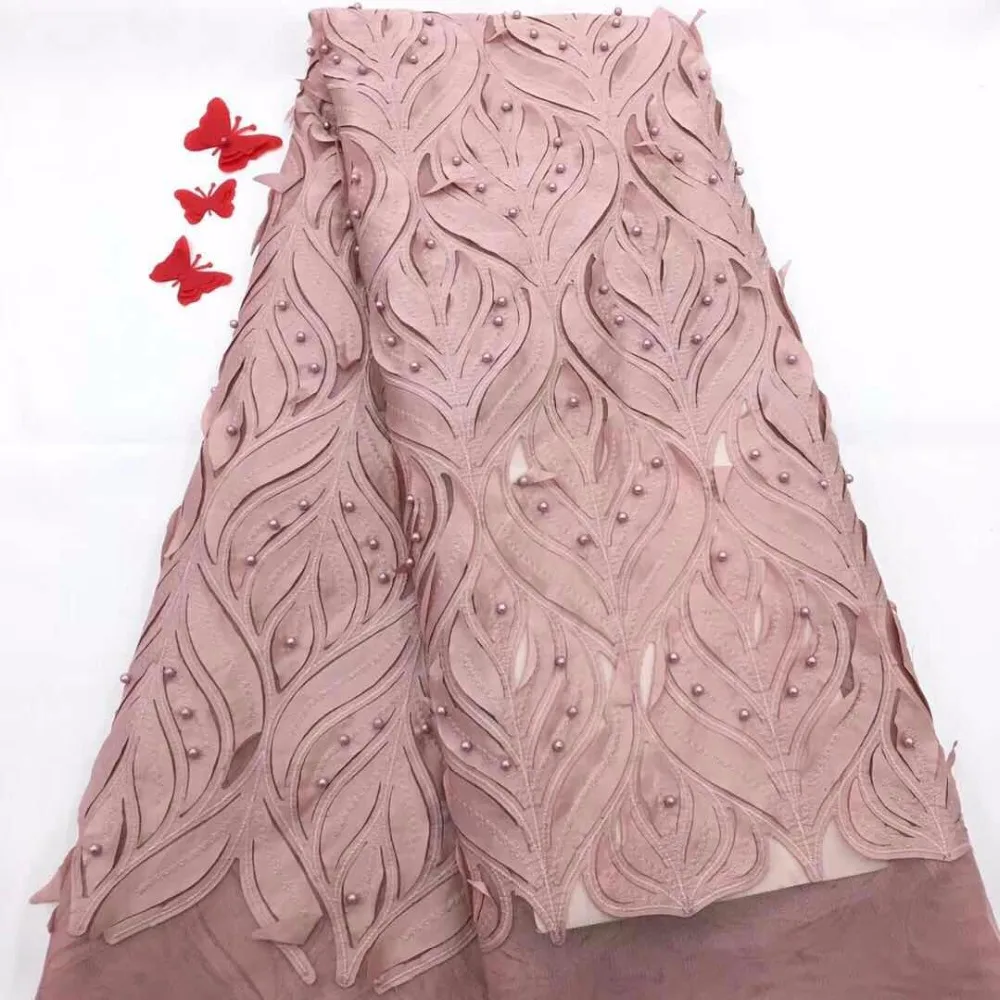 2018 New Design Nigeria Wedding African Tulle Lace Fabric With Beads High Class French Net 5 Yards(FJ-10-18 | Дом и сад