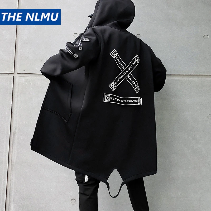 

Куртка HW039 мужская длинная, уличная одежда в стиле хип-хоп, Повседневная модная ветровка, черный темно-синий белый цвет, 2019