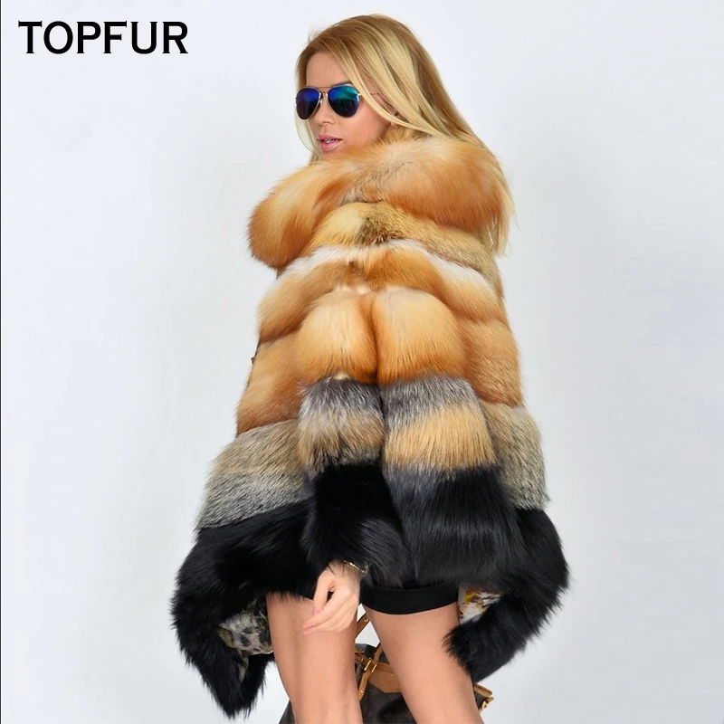 TOPFUR Real Fur Coat Women Natural Fox Fur Cape Women Cape Shawl Real Red Fox Fur Cape Shawl Bat Sleeved Fox Fur Cape Streetwear