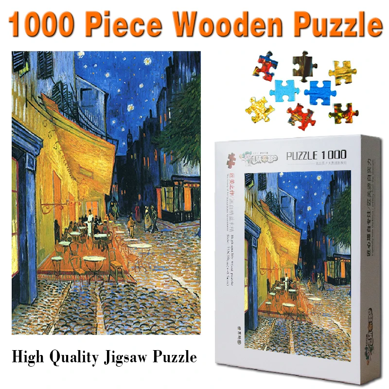 

The Cafe Terrace on the Place du Forum Arles at Night 1000 Pieces Wooden Jigsaw Puzzle for Adult toys gift home decoration
