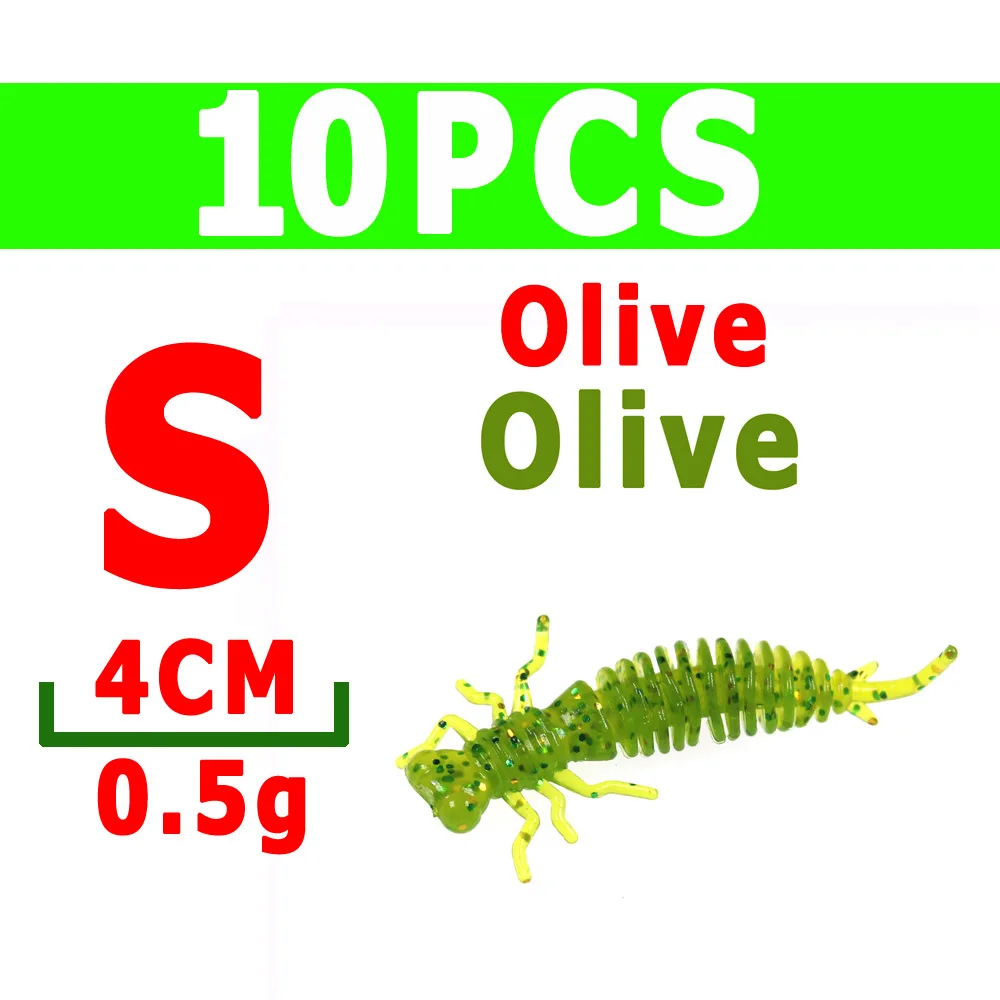 10pcs S olive Wifreo 10 шт. Мягкая приманка личинка Стрекоза Нимфа муха для форели окунь панфиш Рыбалка насекомое приманка имитация приманки - Цвет: 10pcs S olive
