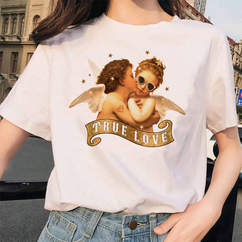 Angel Fashion Tees футболка Ullzang женская футболка с принтом Harajuku 90s Kawaii Одежда Футболка Топ летний Vogue grunge women ulzzang - Цвет: 4902