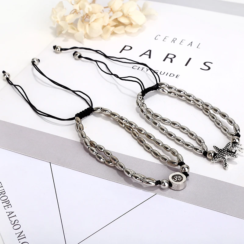 YAOLOGE Hot Sale Retro Ethnic Double layer Metal Beads Foot Decoration Fashion Starfish Beach Anklet Bohemian Style For Women | Украшения и