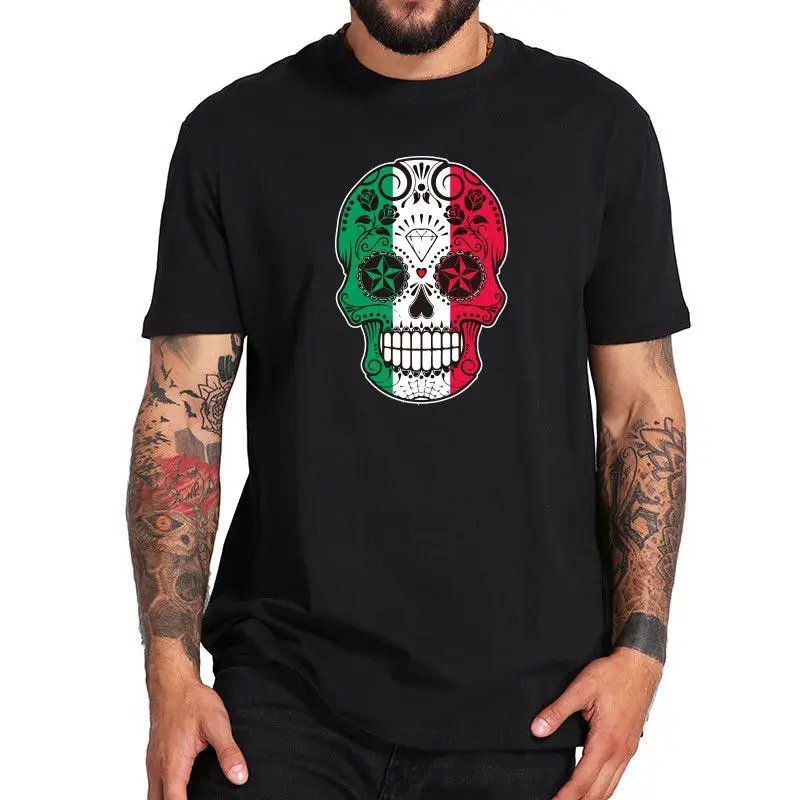 

New Fashion Brand Street Hip Hop Fitness Italy T Shirt Flag Skull Cool Summer Casual Shirts Streetwear Cotton Men T-Shirt