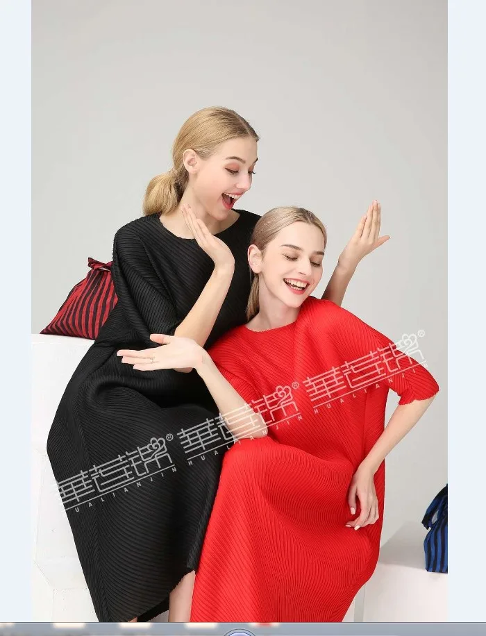 Miyake модное платье на запястье с коротким рукавом, с блестками, с круглым вырезом, со складками, на пуговицах, прямое платье