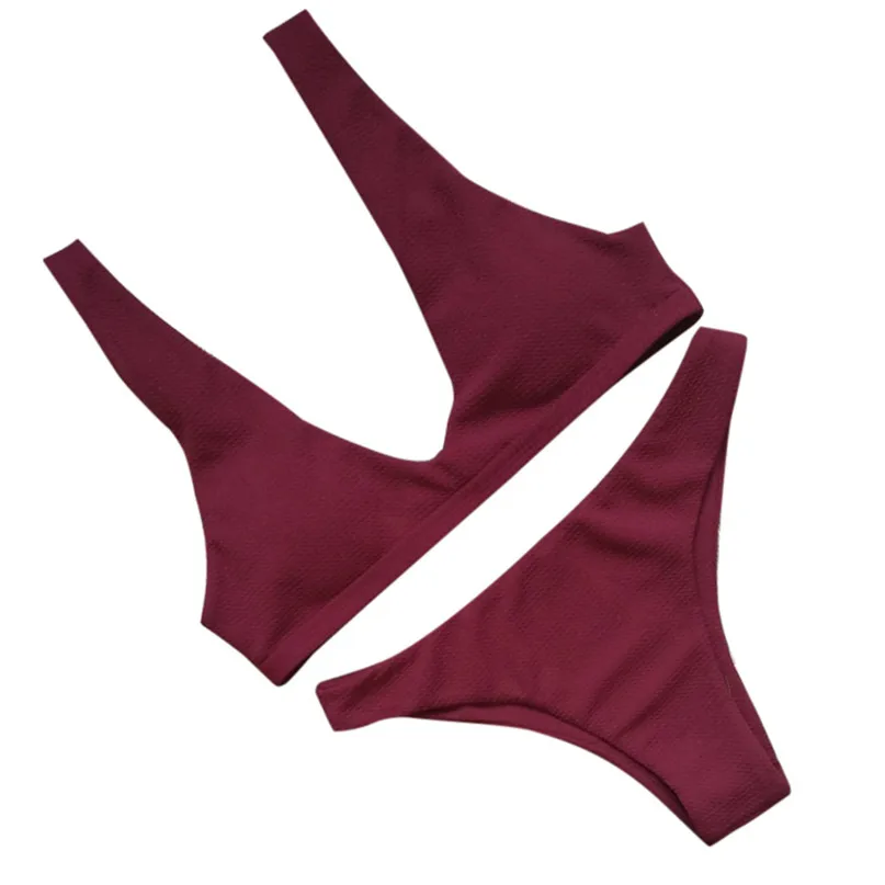 Сексуальный комплект бикини плиссированное однотонный купальник женский пуш ап