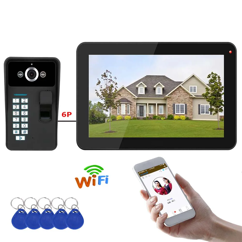 9 дюймов Пароль RFID отпечатков пальцев Wifi видео домофон система входа с IR-CUT HD 1000TVL