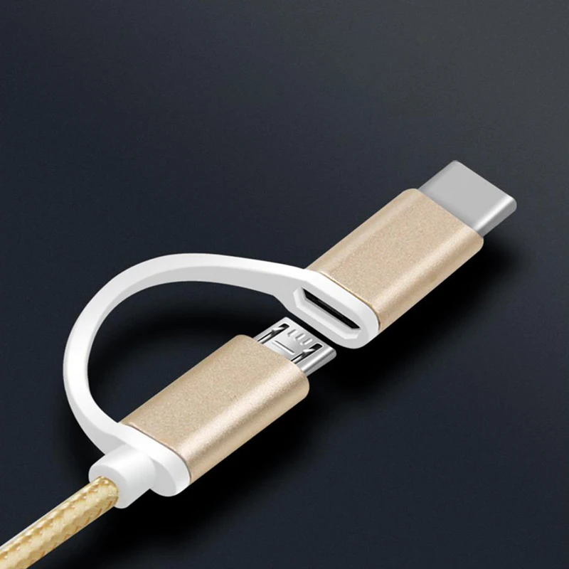 2 в 1 2a кабель для быстрой зарядки Micro USB + Type C плетеный шнур HUAWEI Mate 9 8 7/P7/P8 Lite/P9