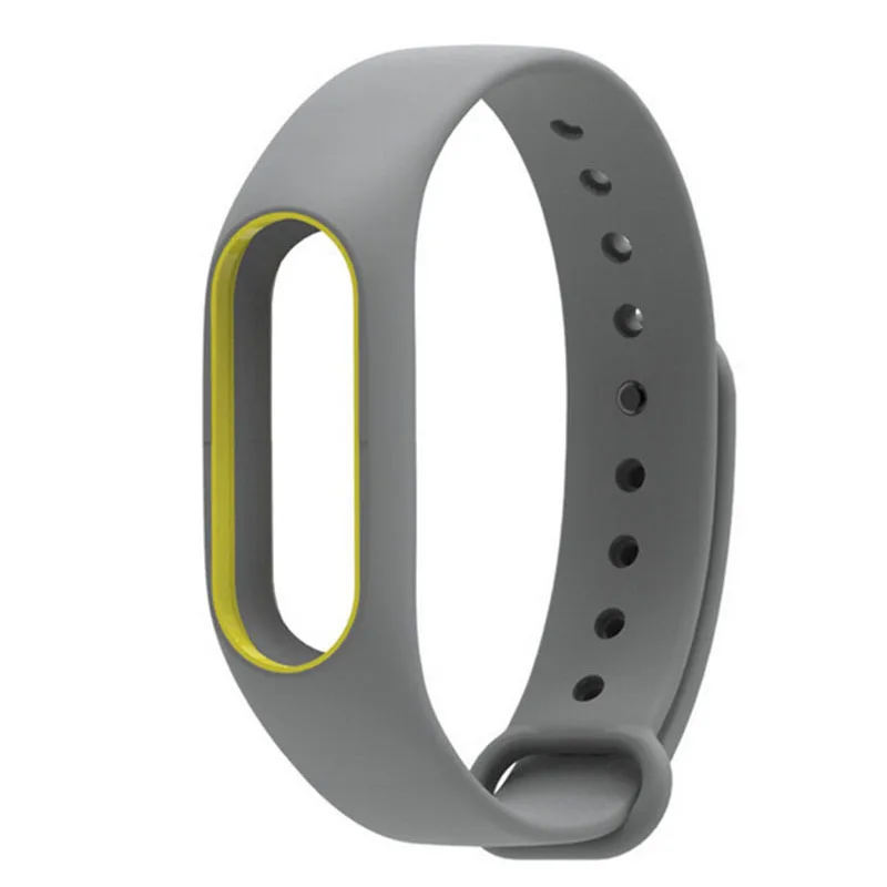 Gray with yellow Pulsera Mi Band 2 наручный ремешок Miband 2 Замена для силиконового ремешка чистый и специальный двухцветный впрыск с защитой от потери - Цвет: Gray with yellow