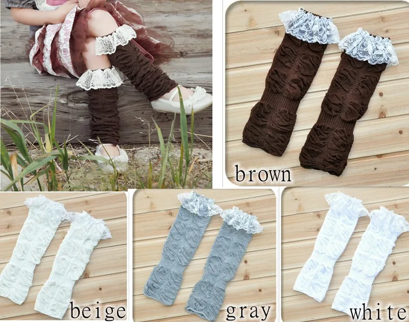 Розничная продажа коричневые кружевные гетры с оборками для маленьких девочек 4