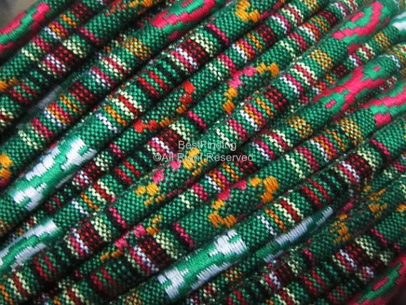 

Fabric ethnic cord Dark green cotton Textile wrap cord Embroider cord