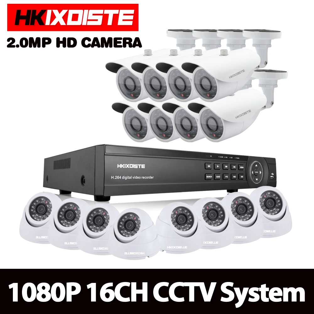 Система видеонаблюдения HKIXDISTE HD 16CH AHD 1080P 8 шт. 2.0MP наружная + купольных комнатных