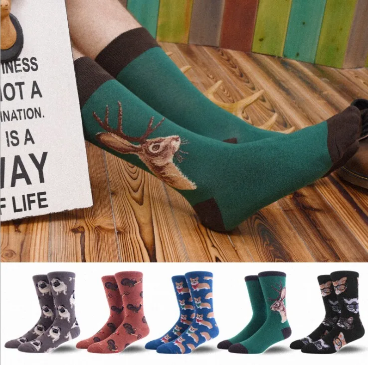 Смешные мужские носки канистра happy sox милый мультфильм животных MLAE вентиляции с