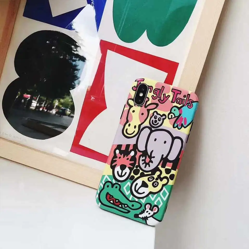 Мультфильм животных Лев Слон сзади чехол для iPhone 6 6s 7 8 плюс Чехол X Капа