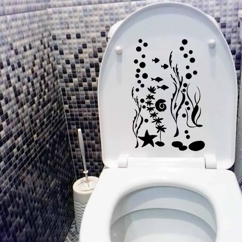 YOJA 15,3X23,4 см WC наклейки для унитаза настенный стикер рыбка ванная комната водоросли стикер Морская звезда искусство T5-0421