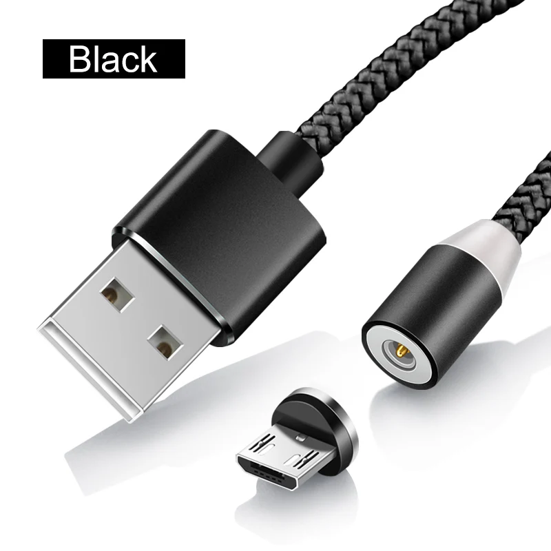 Black Micro USB 1 метр магнитное зарядное устройство Micro usb type-C Быстрый зарядный кабель Светодиодный индикатор для телефонов Android huawei Xiaomi круглый разъем 360 ° - Цвет: Black Micro USB