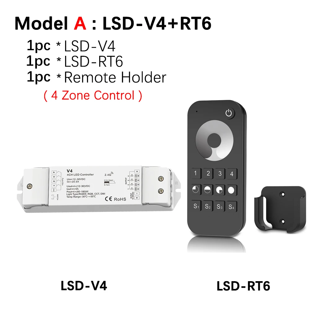 Model A Светодиодная лента RGBW/RGB/ССТ/затемнением+ 2,4G Беспроводной РЧ пульт дистанционного управления 4 канала светодиодный RF контроллер для RGB/RGBW Светодиодные ленты светильник - Цвет: Model A