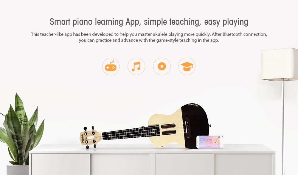 Populele 2" приложение светодиодный Bluetooth USB Смарт укулеле ель+ клен нейлоновые струны Ukelele подарок музыкальный инструмент для начинающих