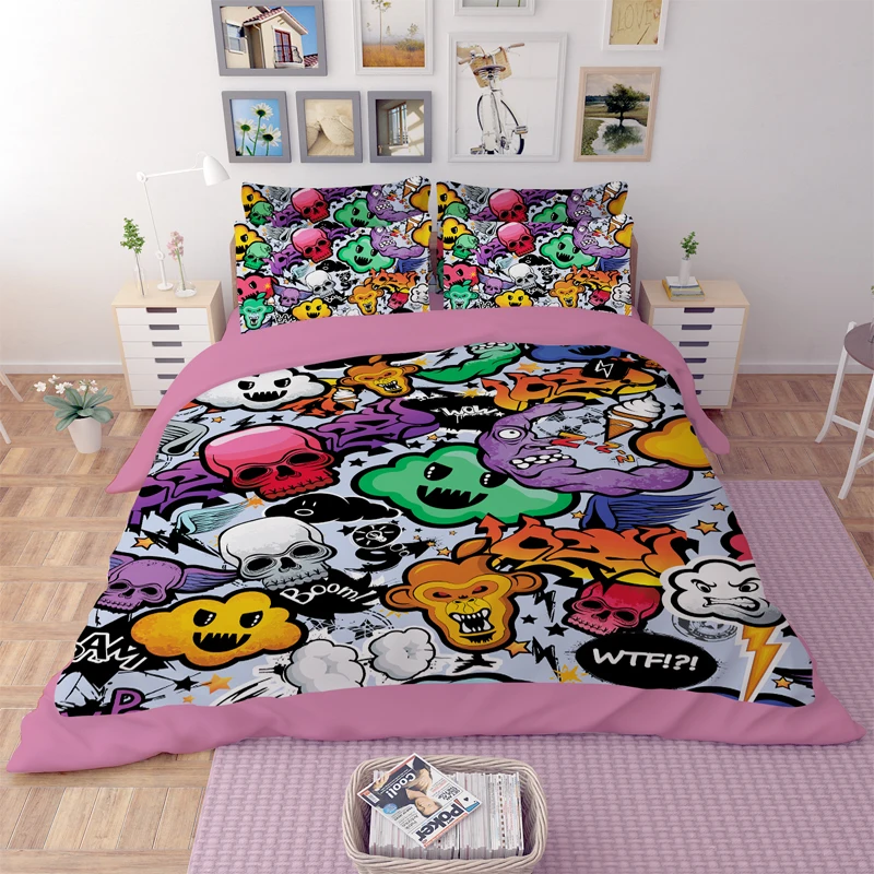 3d Head/Cranium Bedding Skull Duvet Cover Set 3/4Pcs Twin or Single/Full/Queen Size Without Comforter Free Shipping | Дом и сад