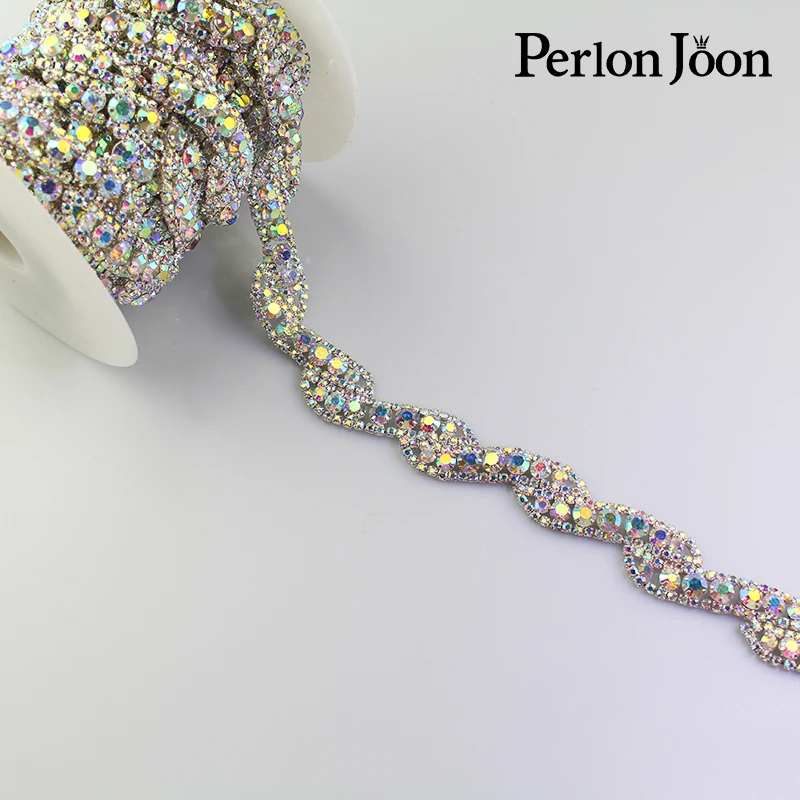 1 ярд серебро Стразы AB crystal Отделка Ленточные металлической цепью для свадебного