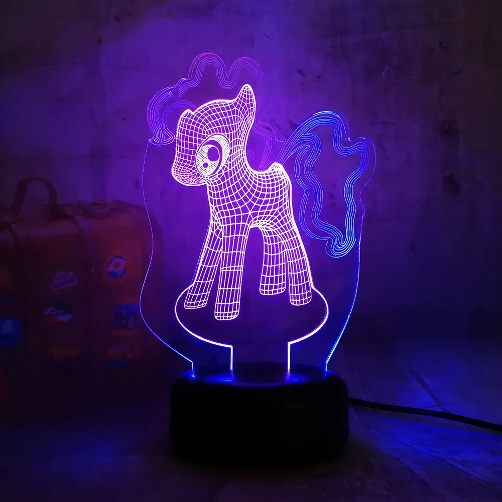 Милый 3D светодиодный ночник My Little Pony Lihgt, 7 цветов, смешанные, двойные цвета, рождественский подарок для детей, настольная лампа, новинка, домашний декор, блеск