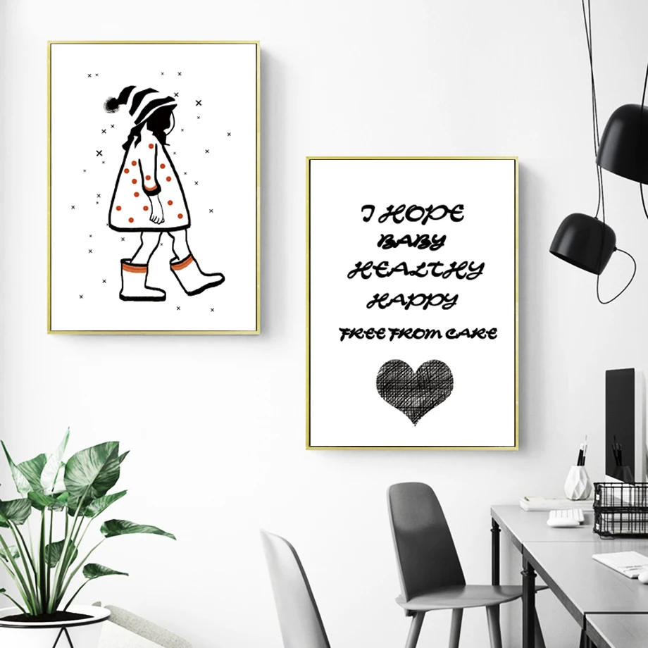 

Girl Heart Quotes Cartoon Minimalist Nordic Posters And Prints Wall Art Canvas Painting Wall Pictures For Living Room Home Decor