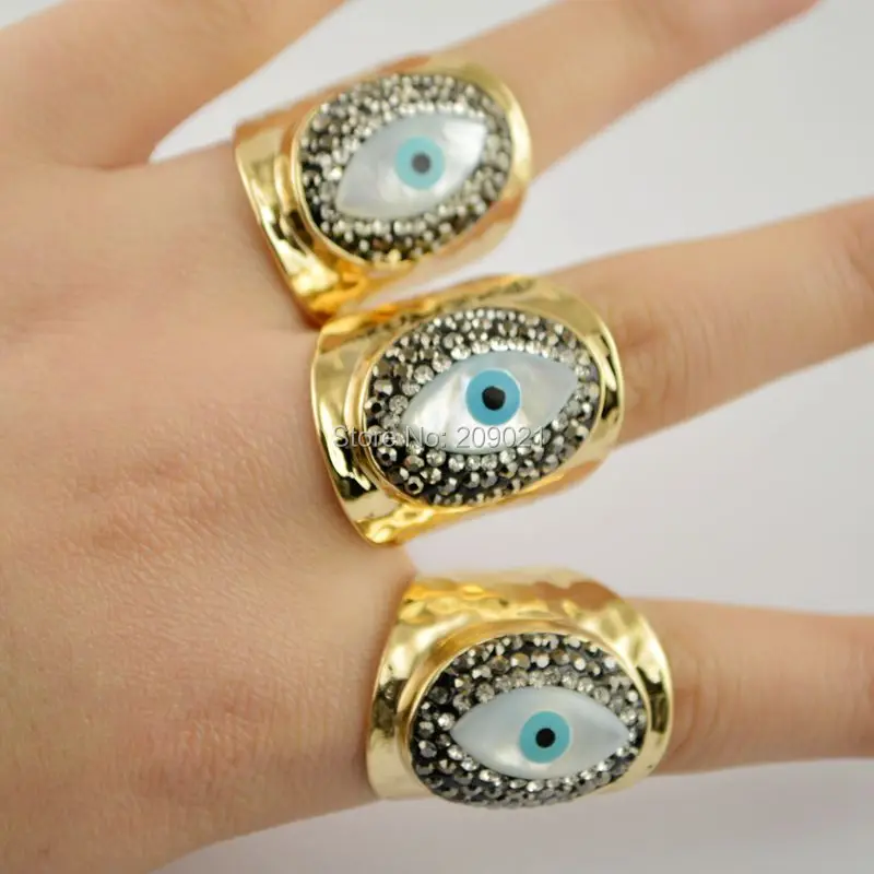 

Charms ~ 5Pcs Gold Color Ring , Pave Rhinestone Eye Shell Jewelry Rings For Women