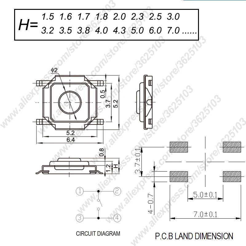 1000 шт. SMD 4*4*1 5 мм ~ 7 4x4x1.5мм 2 x Тактильные Такт кнопочный микро переключатель мгновенная кнопка Медная