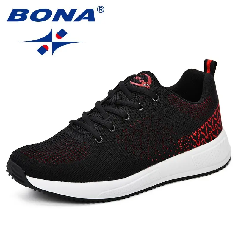 BLACK RED BONA/мужская повседневная обувь; популярные дышащие мужские теннисные туфли; zapatos hombre Sapatos; Уличная обувь; кроссовки; мужская обувь - Цвет: BLACK RED