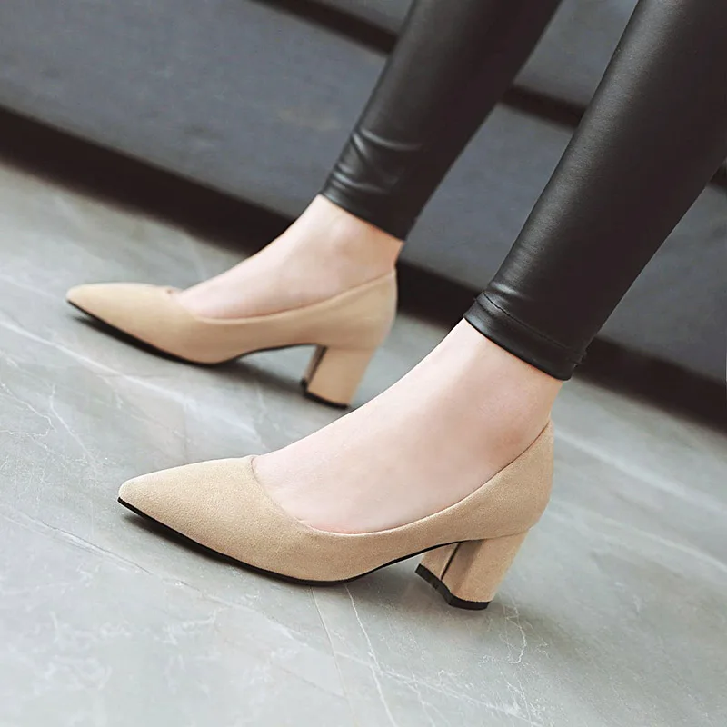 

WETKISS High Heels Women Pumps Pointed Toe Slip On Footwear Shallow Female Shoes Office Flock Shoes Woman 2019 Spring New