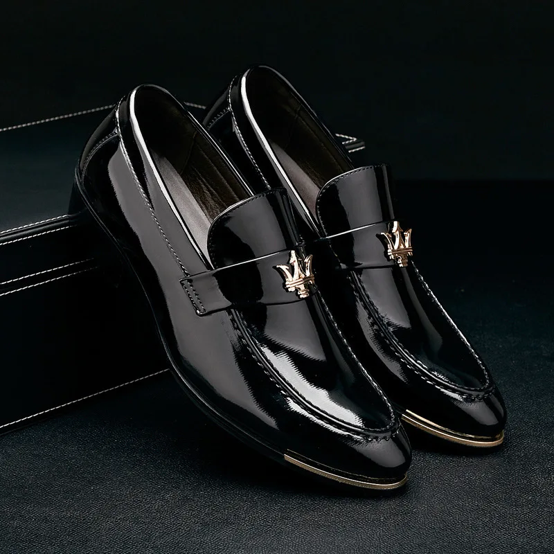 Luxury Patent Leather Men Driving Loafers Pointed Toe Slip On Flat Business Shoes Office Oxford Dress D | Обувь