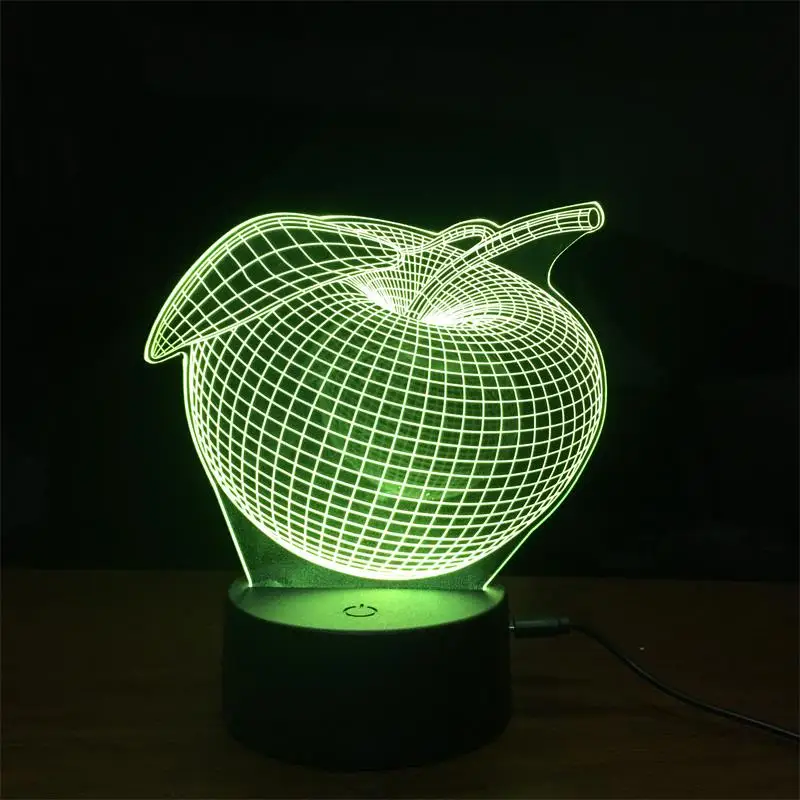 7 цветов Изменение USB лампа ночник Цвет ful Apple светодио дный 3D трехмерная