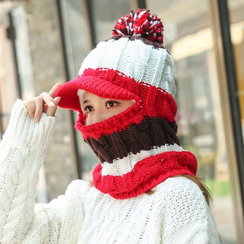 Женская зимняя Шея Теплее шляпа Tuque шапка с козырьком Ухо теплее лицо крышка