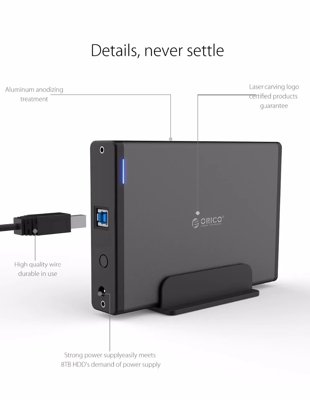 ORICO алюминиевый 3,5 дюймовый Супер Скоростной жесткий диск HDD корпус USB3.0 к SATA3.0 HDD чехол док-станция Поддержка UASP 12V2A