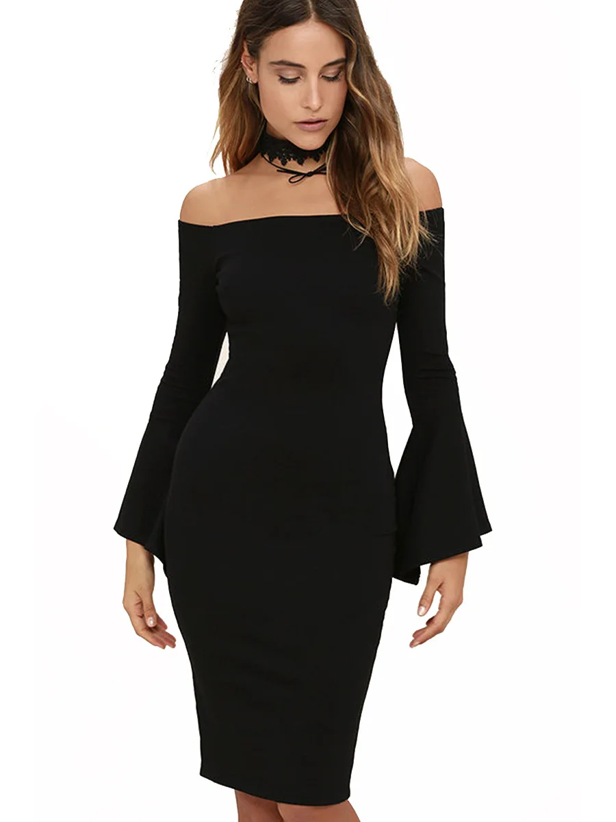 Осень 2018 Для женщин с открытыми плечами платье Сексуальная Bodycon Клубные длинными