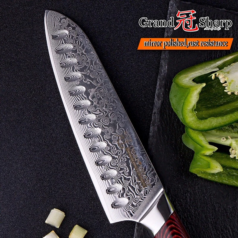 Дамасский нож шеф повара японский дамасский стальной кухонный Santoku Sushi Sashimi для