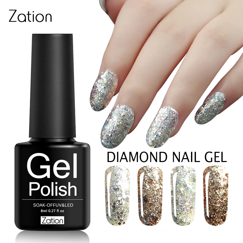 Лак для ногтей Zation Diamond блестящий УФ гель верхнее покрытие Блестящий Гель лак с