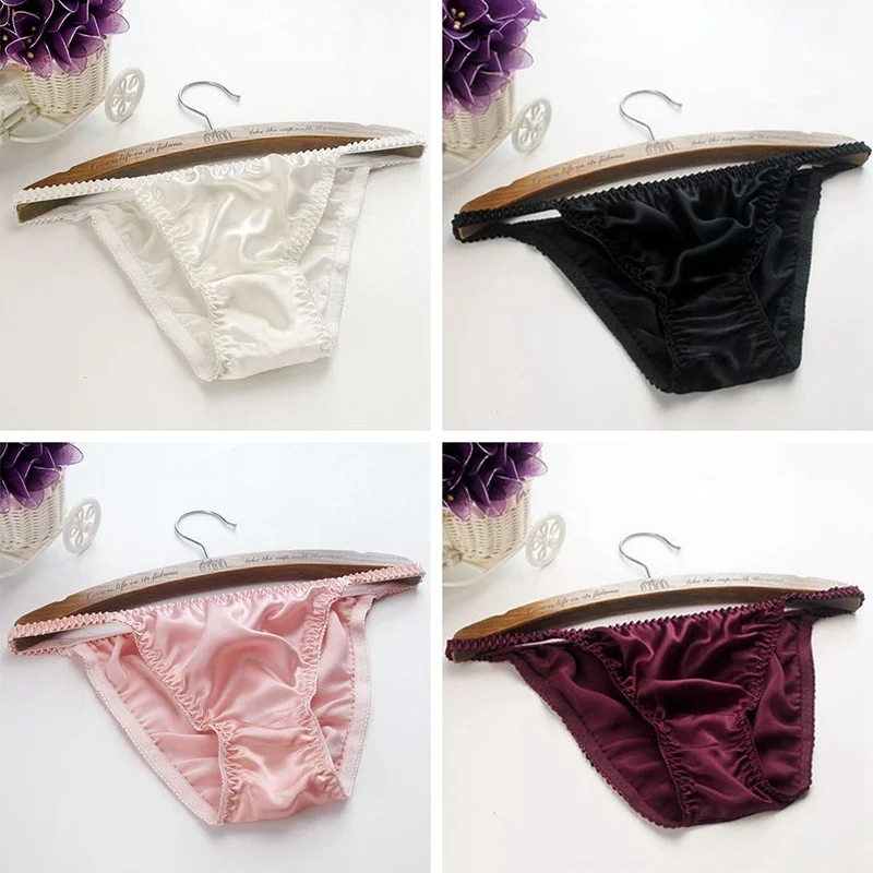 

Women Smooth Silk Briefs Knickers Panties Underwear Thongs Bikini Lingerie Floral Lace Sheer Low Waist Silk Ice Thongs 903-B280