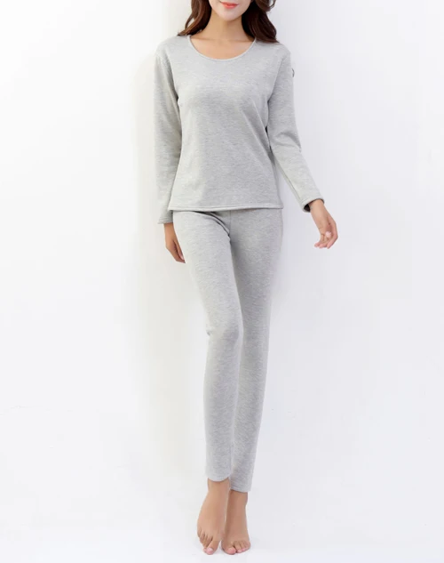 Jinsen Aite хлопок размера плюс XXL-5XL теплый толстый флис женские кальсоны наборы повседневные однотонные зимние Femme термобелье JS640 - Цвет: Серый