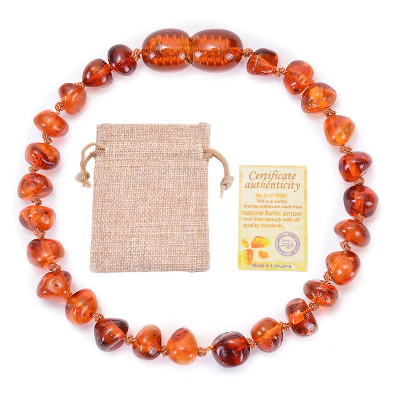 2 Natural Amber Teething Bracelets Anklets Teether Handmade Original Jewelry Baltic Amber Beads for Baby Shower Gift Wholesale - Цвет: 2