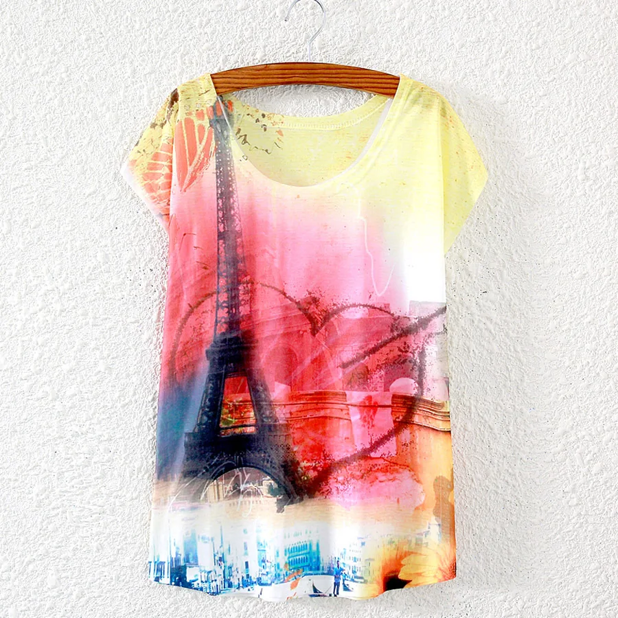 2019 летняя новая женская футболка с принтом железная башня короткими рукавами