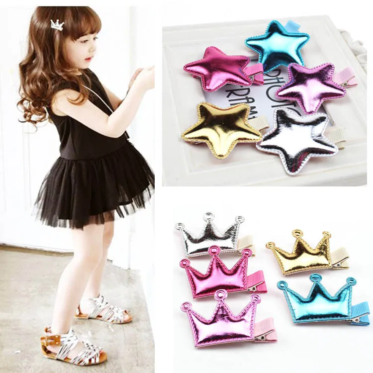 Cute Style Hair Accessories New Design Leather Shiny Star Baby Girls Crown Hairpins kids accessories Clip | Детская одежда и обувь