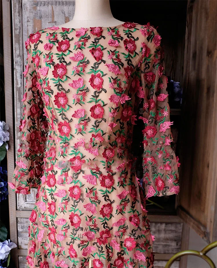 WISHBOP 2017 NEW Romantic Love AMELIA SWING 3D Flowers Embroidered Tulle Mini dress with 3/4 sleeves Ruffles hem | Женская одежда